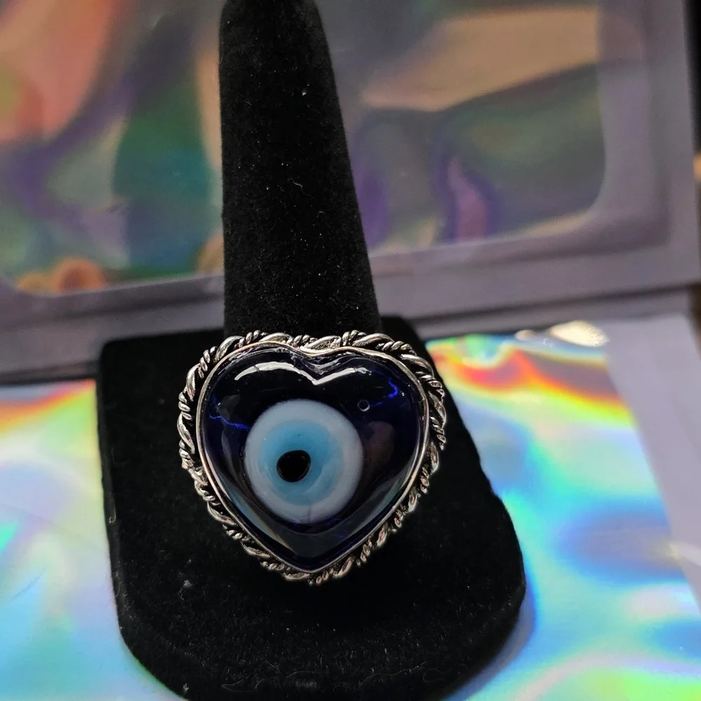 Ring 925 Sterling Silver Plated Blue Heart Size 8 Item# 0059